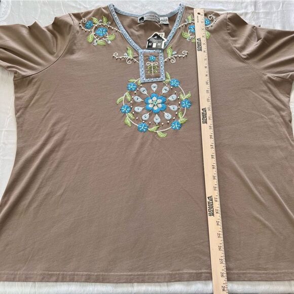 NWT Storybook Knits Embroidered Beaded Cotton V Neck Pullover Tunic 3X Boho - Picture 9 of 13